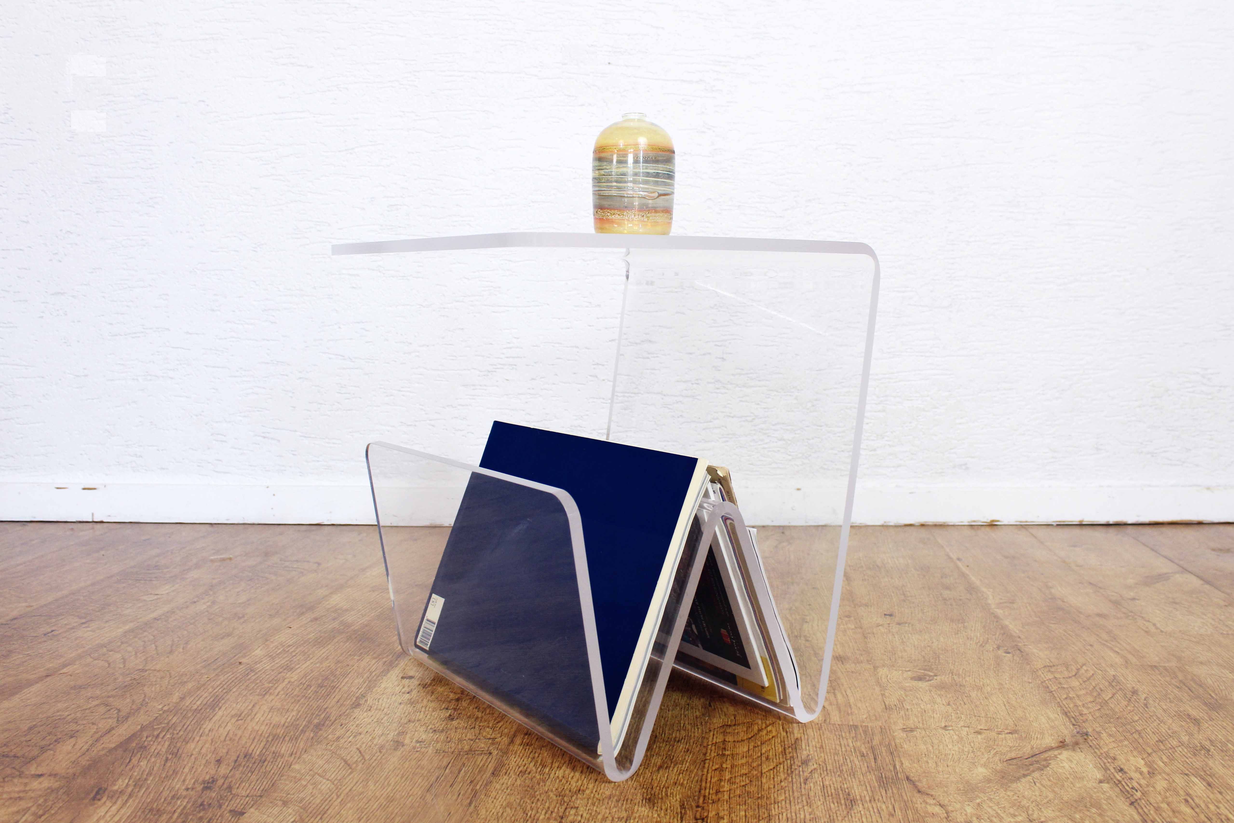 Plexiglas sofa end magazine holder