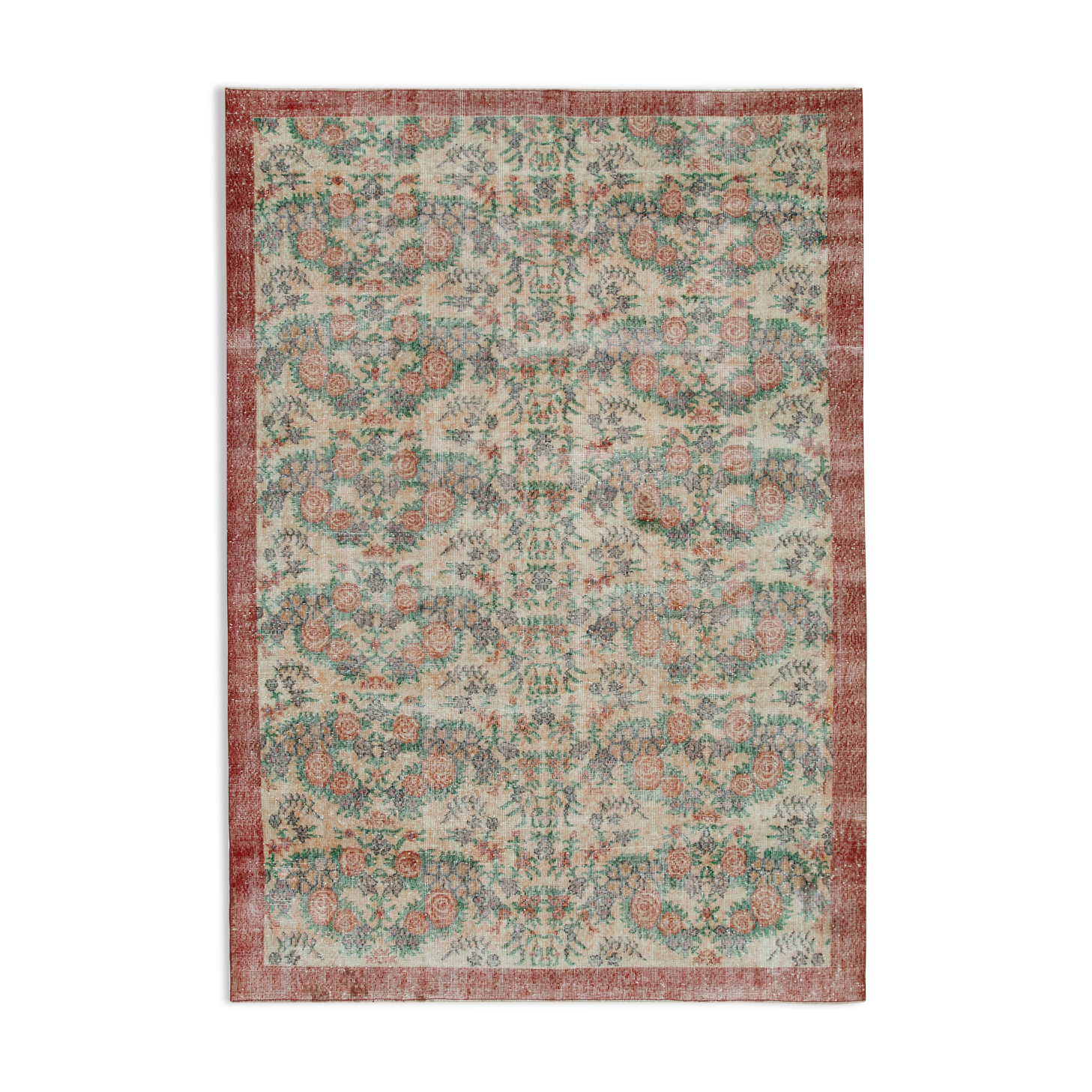 Turkish Hand-Knotted Decorative 1970s Beige Carpet 208 cm x 301 cm