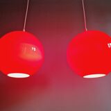 Large vintage pendant lamp in red opaline, 1970s