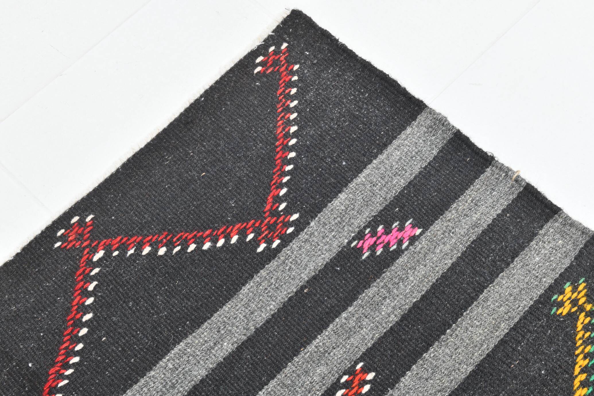 8x11 Gray & Black Striped Pattern Turkish Kilim Rug, 235x337Cm