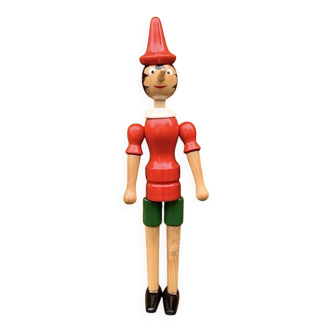 Ancien Pinocchio articulé en bois polychrome – H41 cm