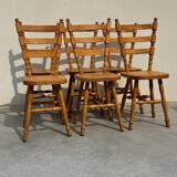 Set of 6 rustic chairs in Vosges pine from the 80s