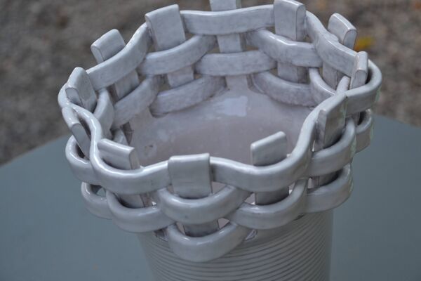 Vase blanc tressé Italy années 50-60