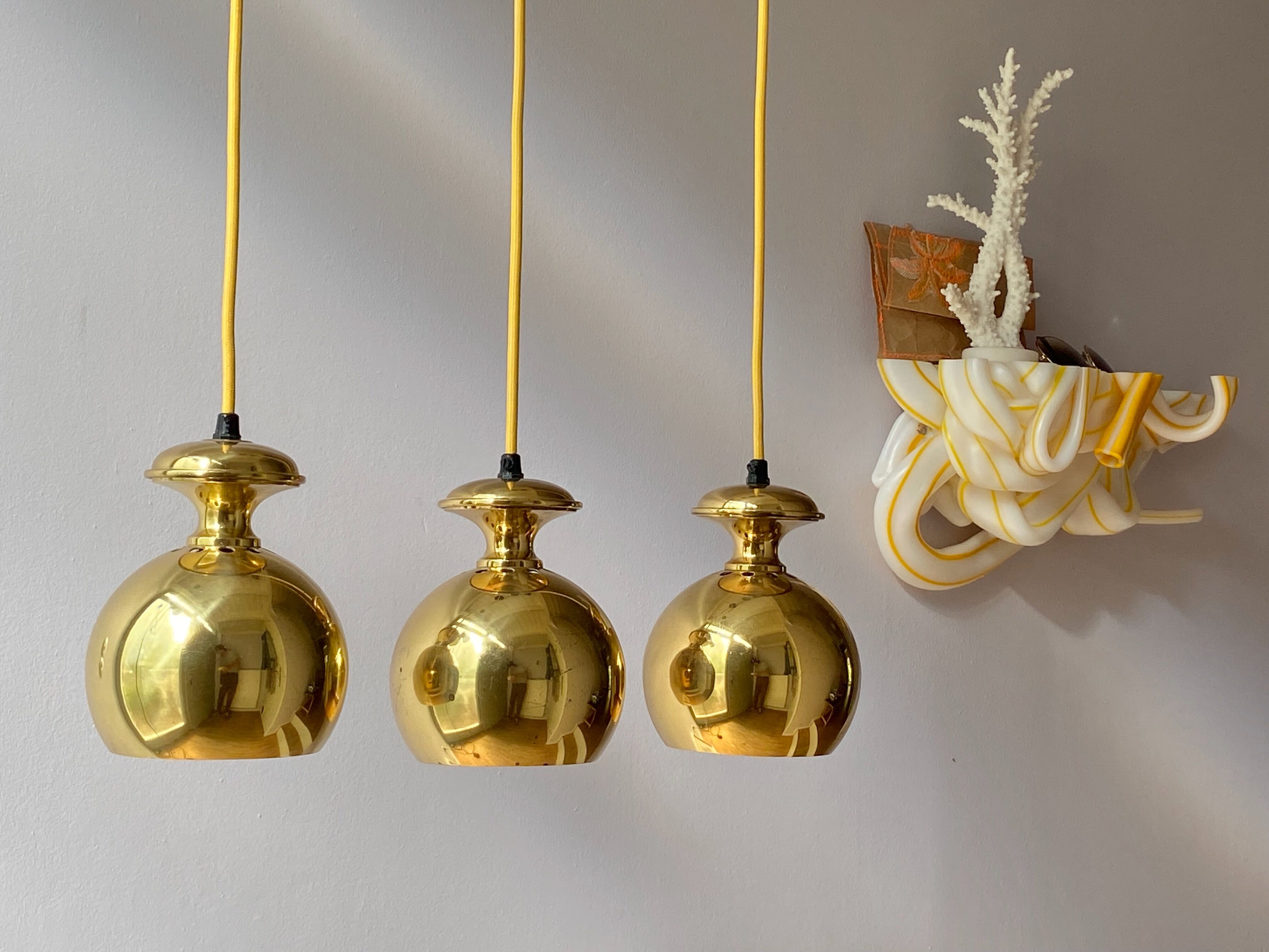 Set of three Vintage Golden Bell Scandi-Lamp Pendant Lamps 1960's Denmark