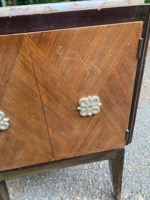 Table de chevet art déco scandinave bois et marbre