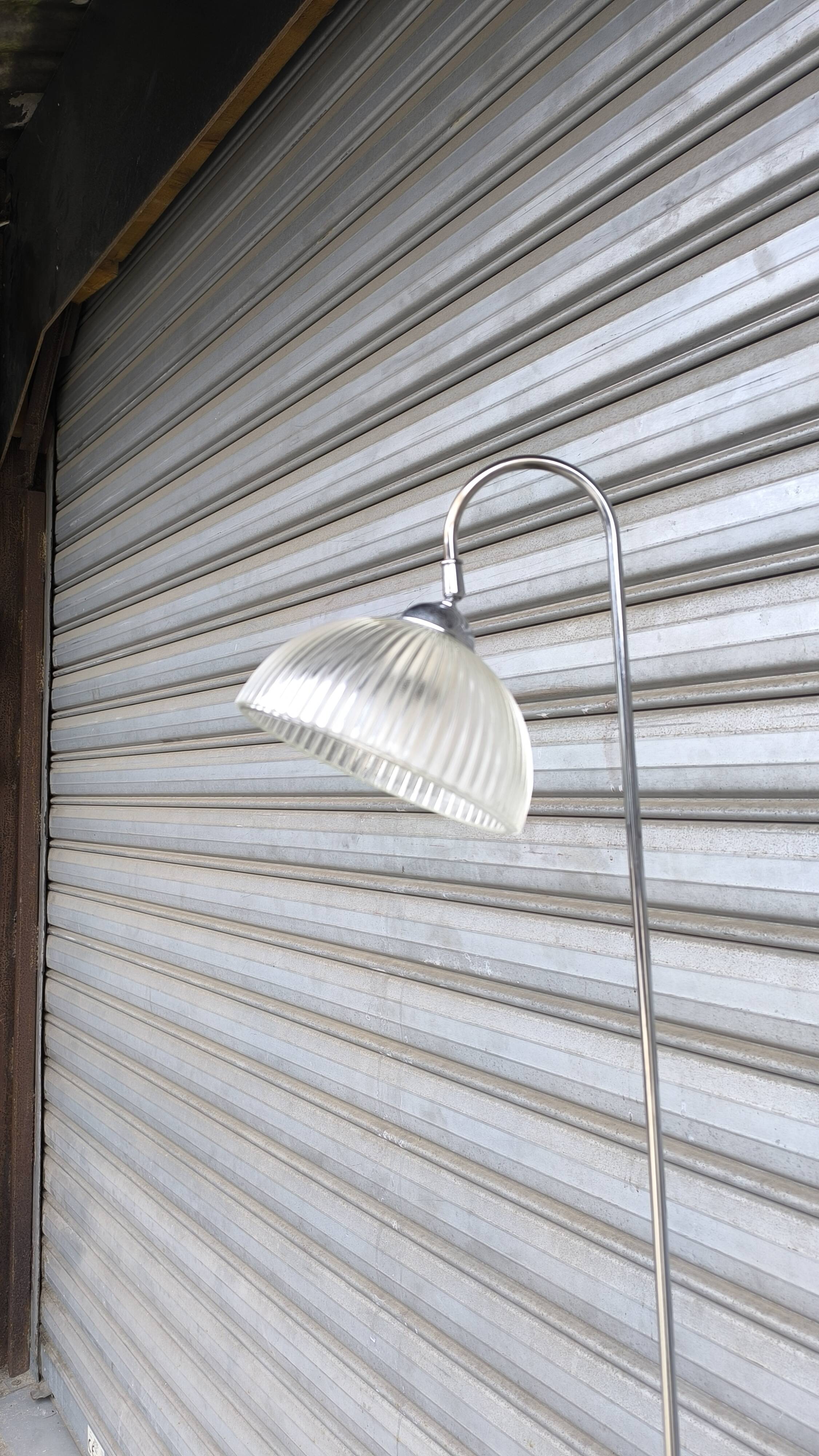 Floor lamp in chromed metal and holophane glass 1970