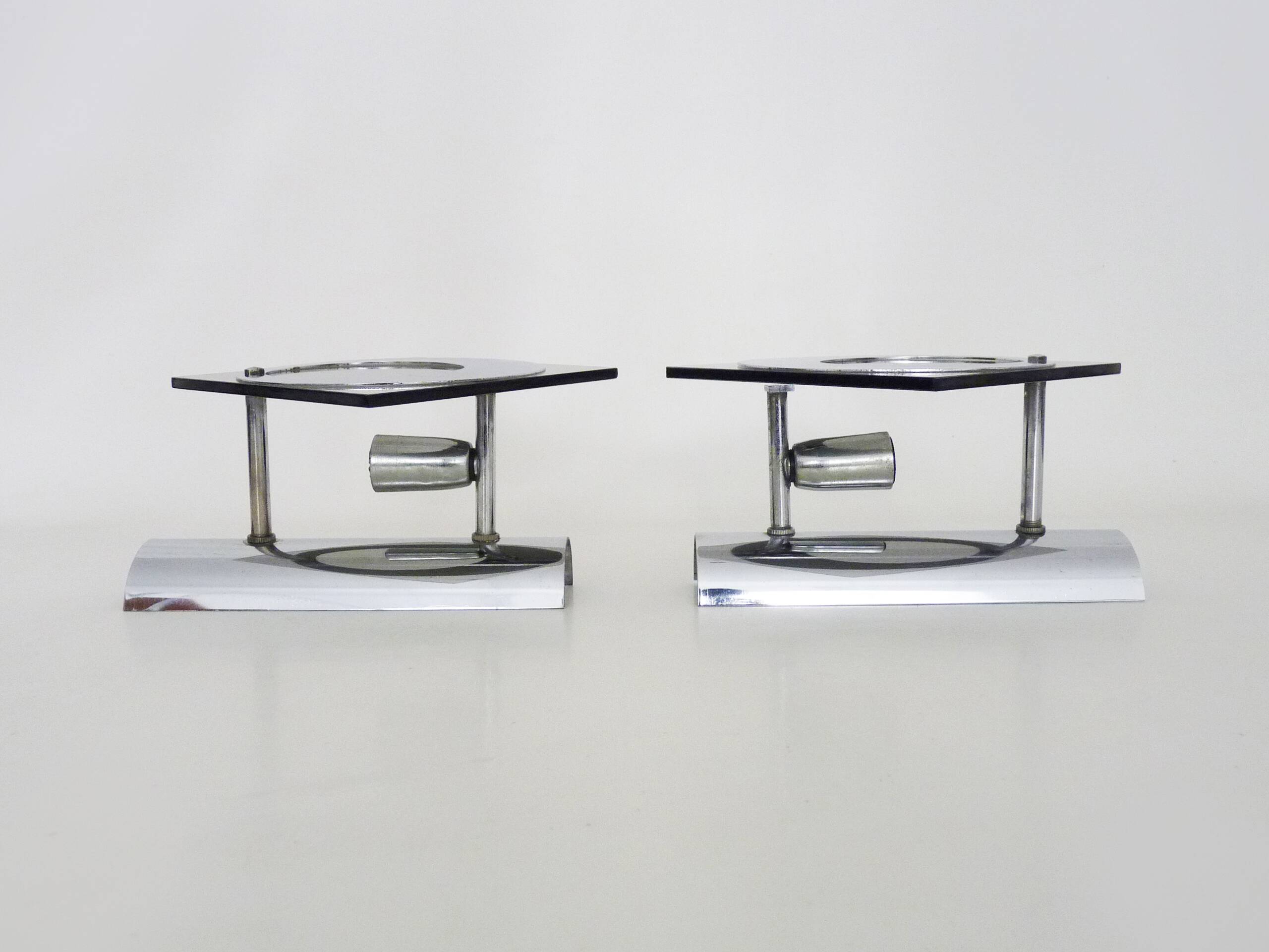 Pair of chrome metal and glass wall sconces, VECA Fontana Arte style.