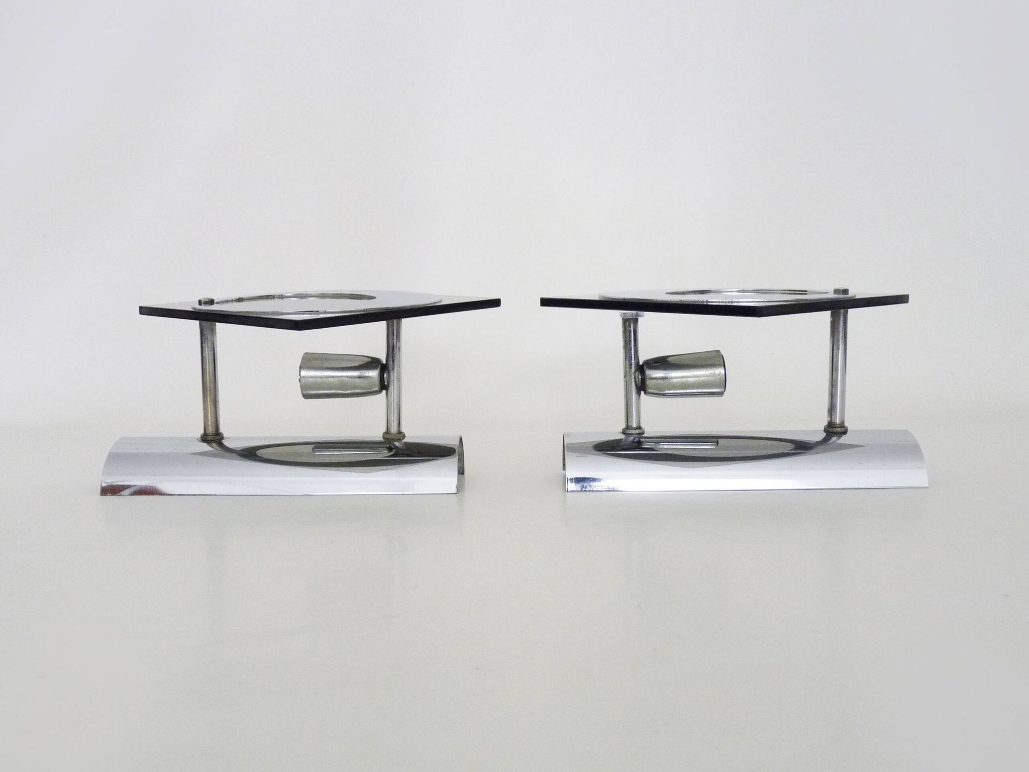Pair of chrome metal and glass wall sconces, VECA Fontana Arte style.