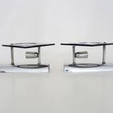 Pair of chrome metal and glass wall sconces, VECA Fontana Arte style.