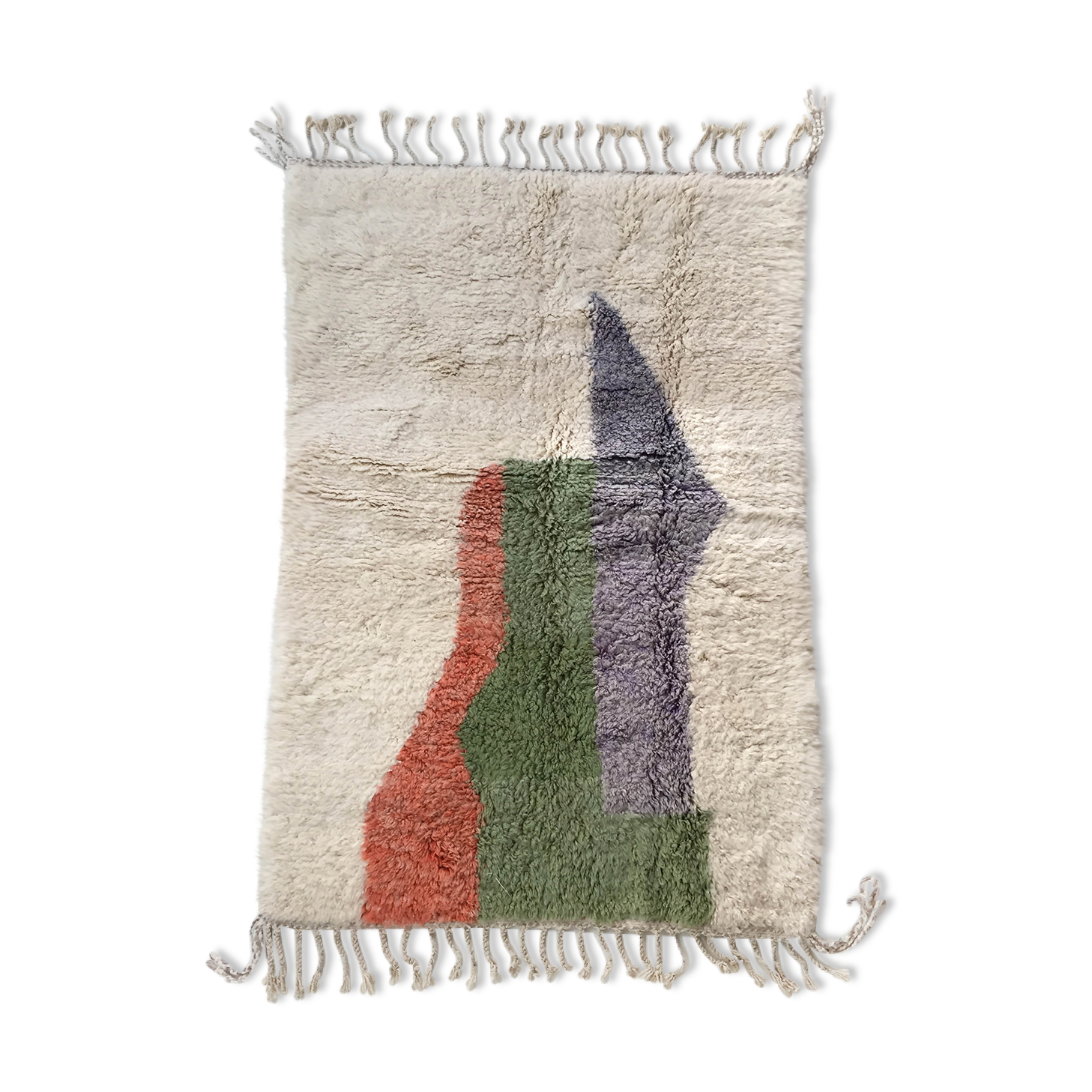 Moroccan Berber carpet Beni Ouarain ecru with colorful patterns 206x132cm