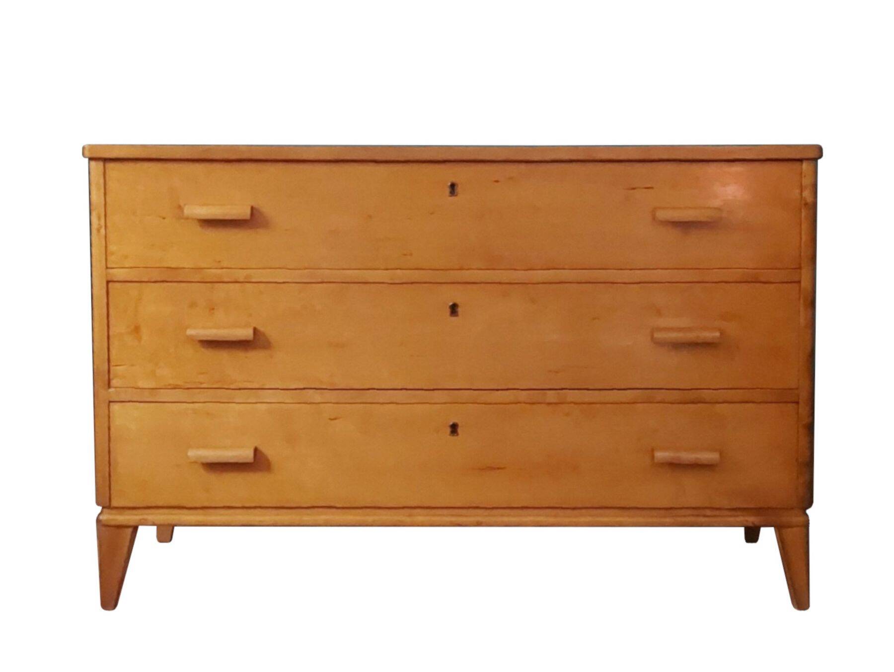 Commode à tiroirs rayonnante en bouleau, Danemark, années 1950