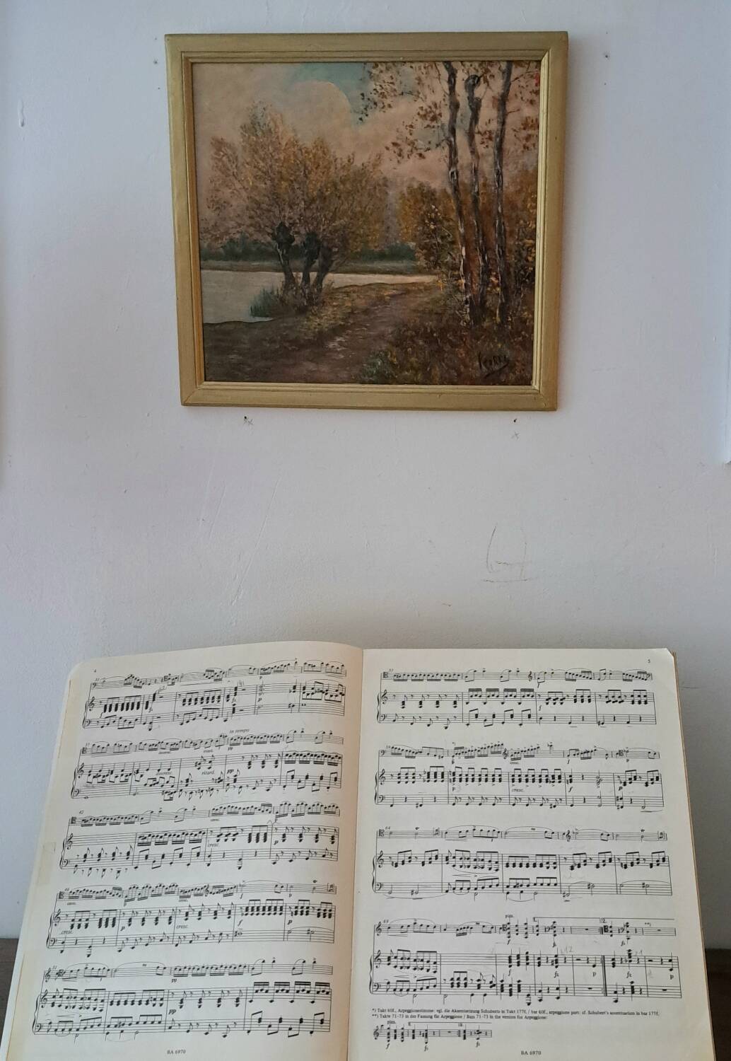 Impressionist painting, Oil on wood early 20th century, romantic landscape.