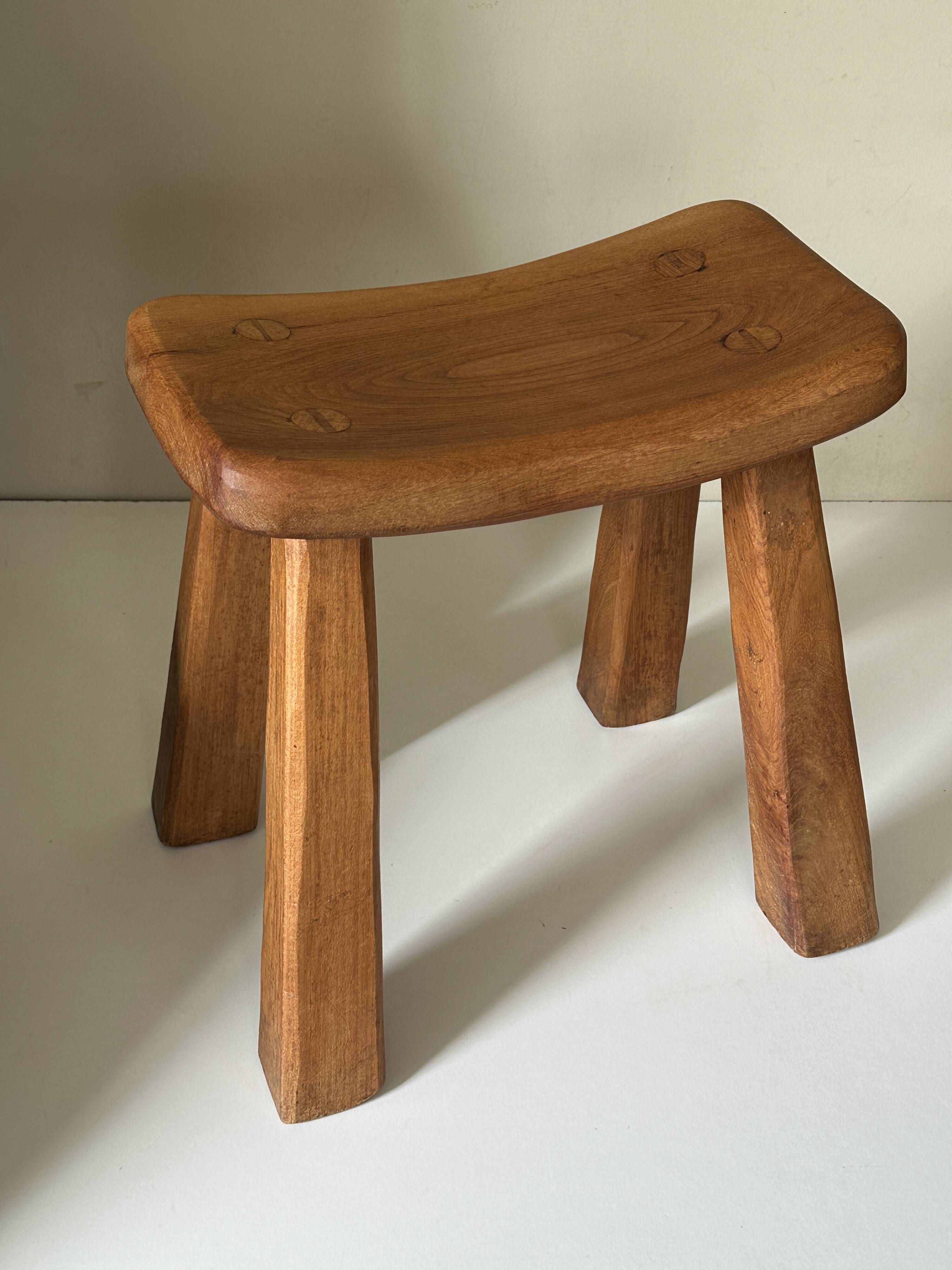 Vintage solid elm stool from the 70s