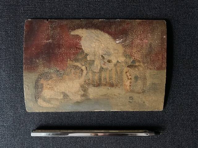 Small old signed painting, scene of cats, oil on panel, 1900