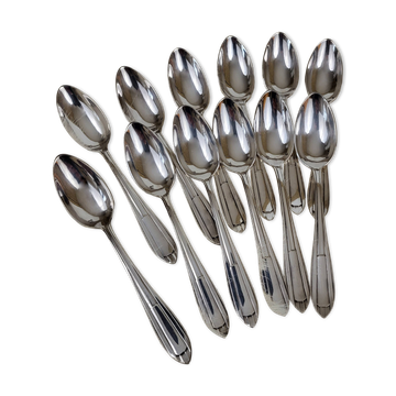 12 silver-plated metal teaspoons, Art Deco style