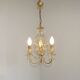 French Vintage Gold Effect Metal-Crystal 3 Light Chandelier Glass Bobeches