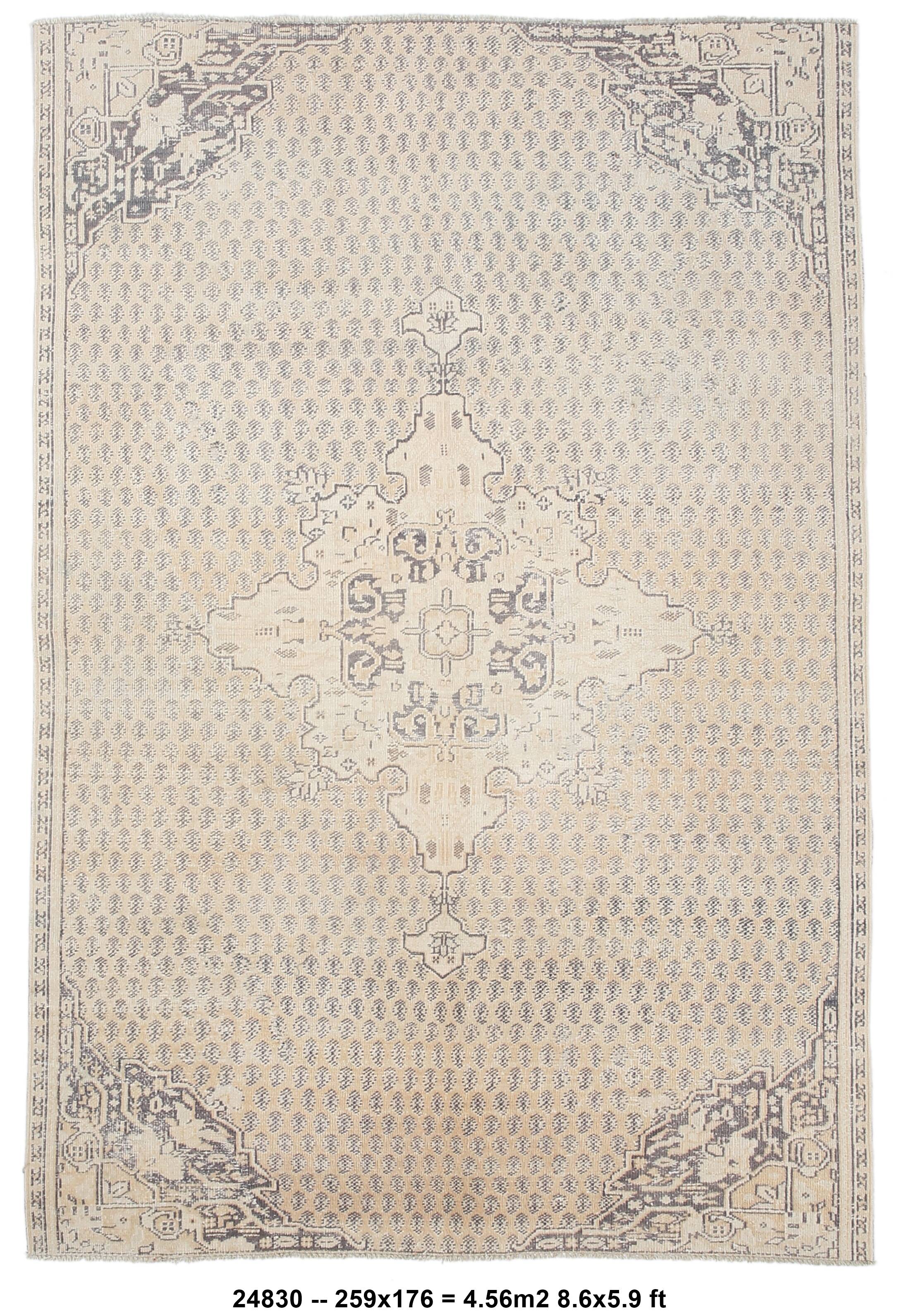 6x8 Vintage Cream & Black Oriental Persian Rug, 176x259Cm