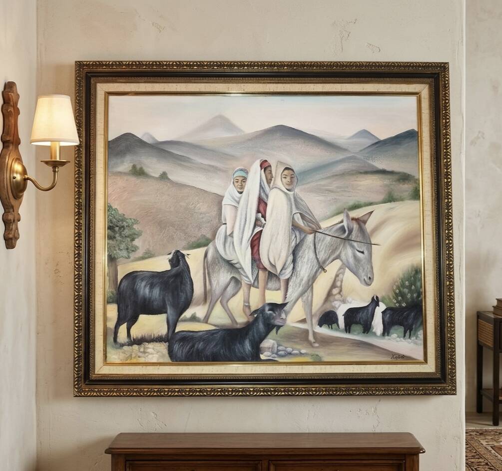 Oil painting Vinted "Return of the Shepherds" _ sculpted gilded frame