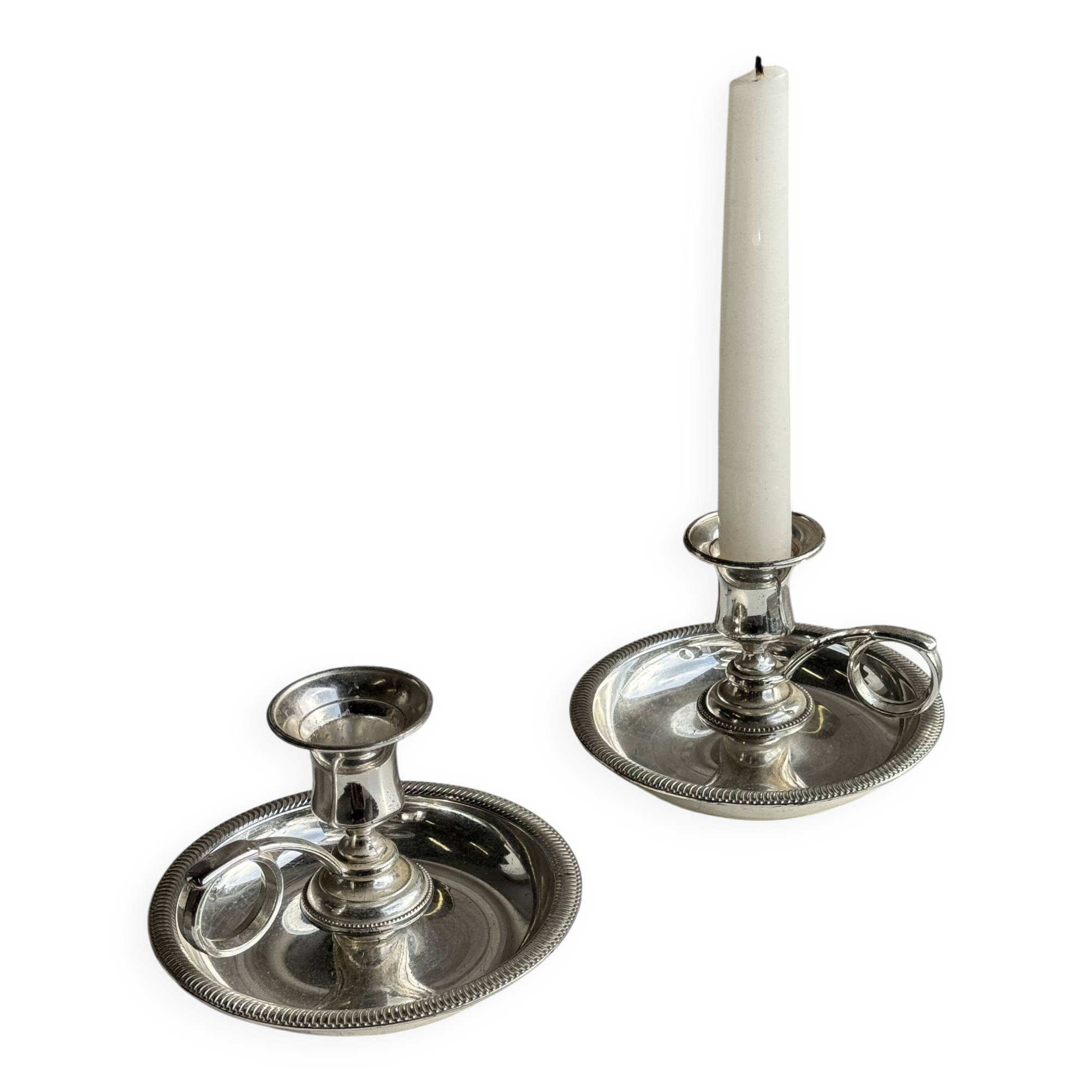Pair of small antique silver-plated candlesticks D12 H8