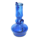Bougeoir ancien en verre soufflé bleu ras de cave vase art populaire 19e s.