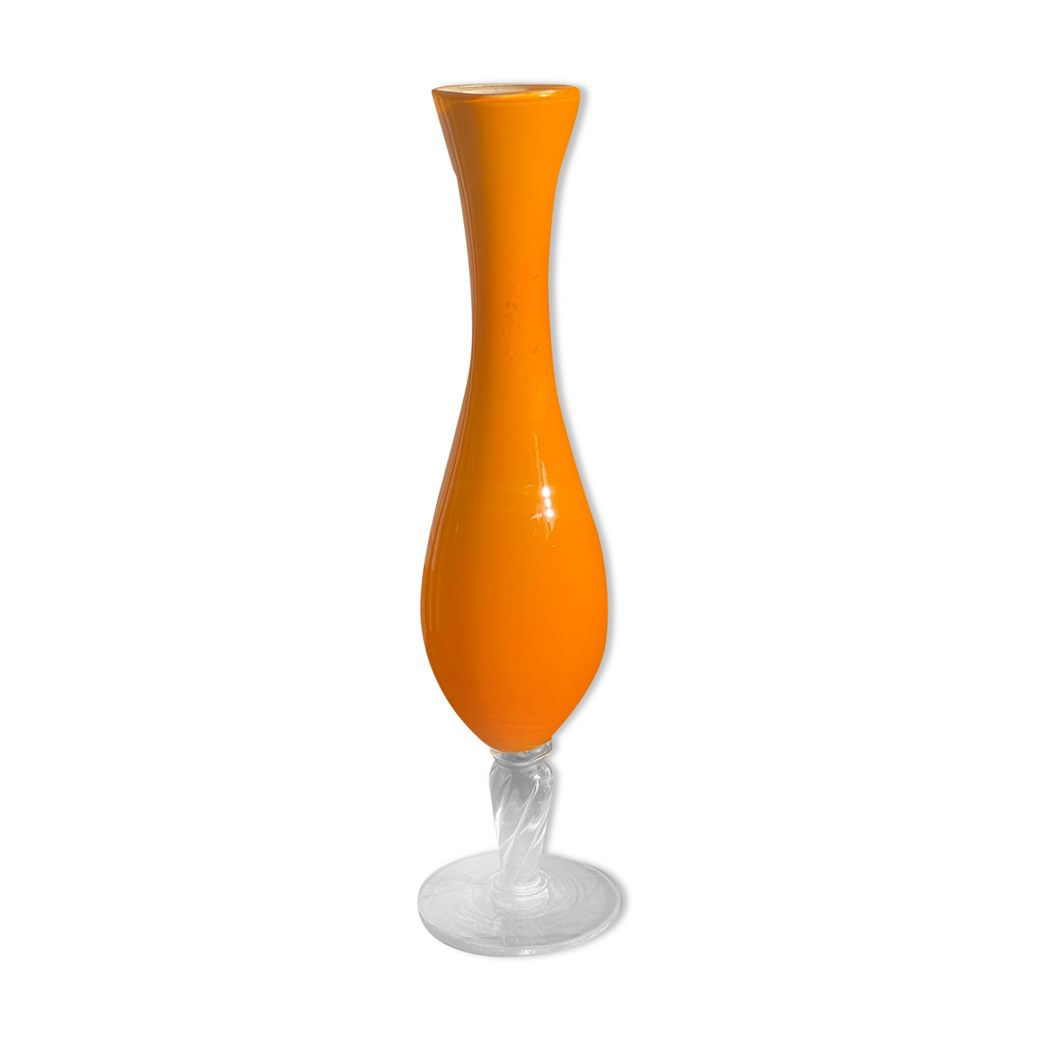 Vintage orange vase opaline glass on foot