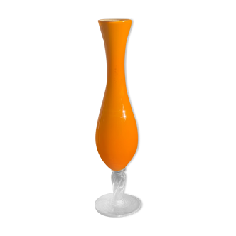 Vase orange vintage verre opaline sur pied