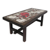 Table en carreaux de Vallauris, signée Dan avec une image d'un oiseau fantastique, années 1960
