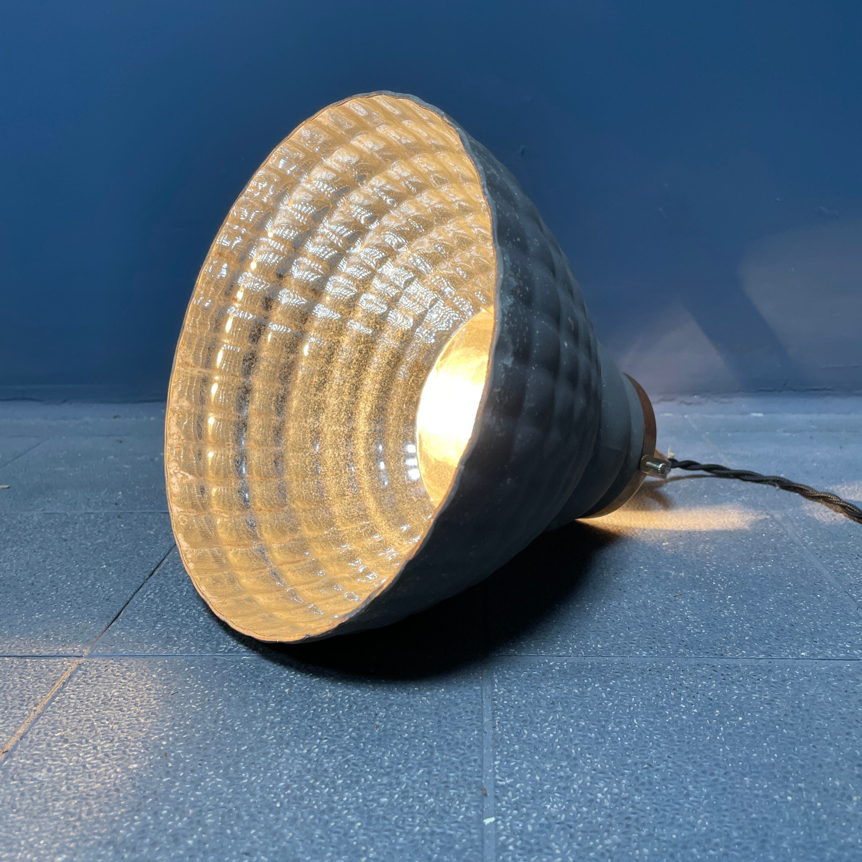 Old mercury glass hanging lamp with brass fixture