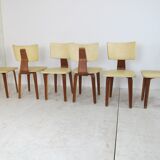 Set of 6 mid-century modernist lounge chairs in plywood - extension table by Cor Alons for Gouda den Boer