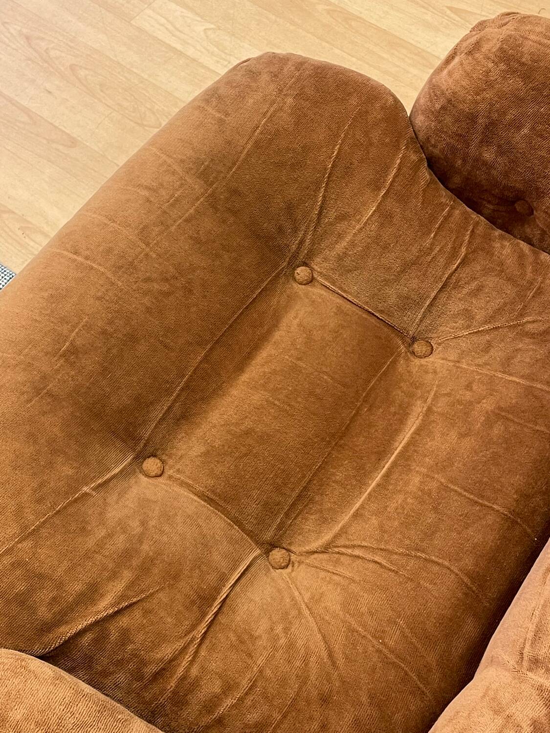Brown velvet armchair, space age, 70s