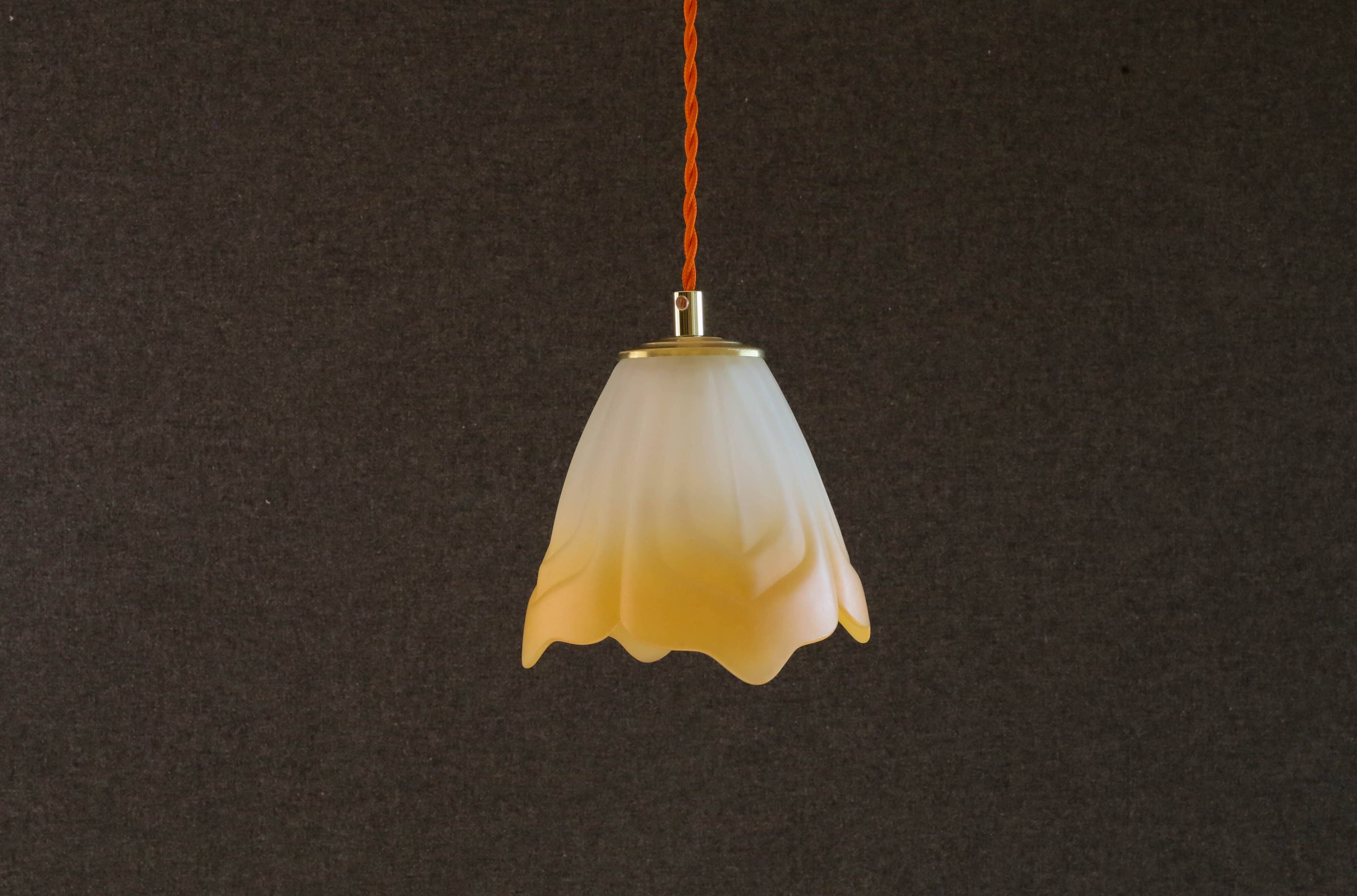 Old french ceiling light in opalescent and orange glass, french pendant light - circa 1960