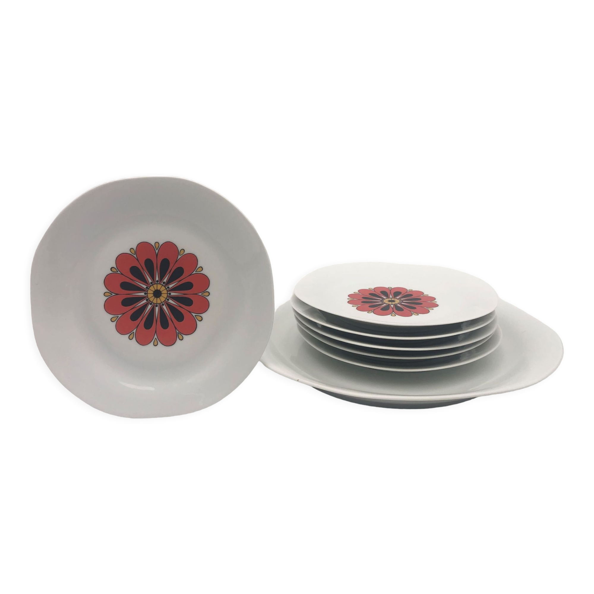 Jacques-André Souchet for Massé Surget set of six plates and a dish