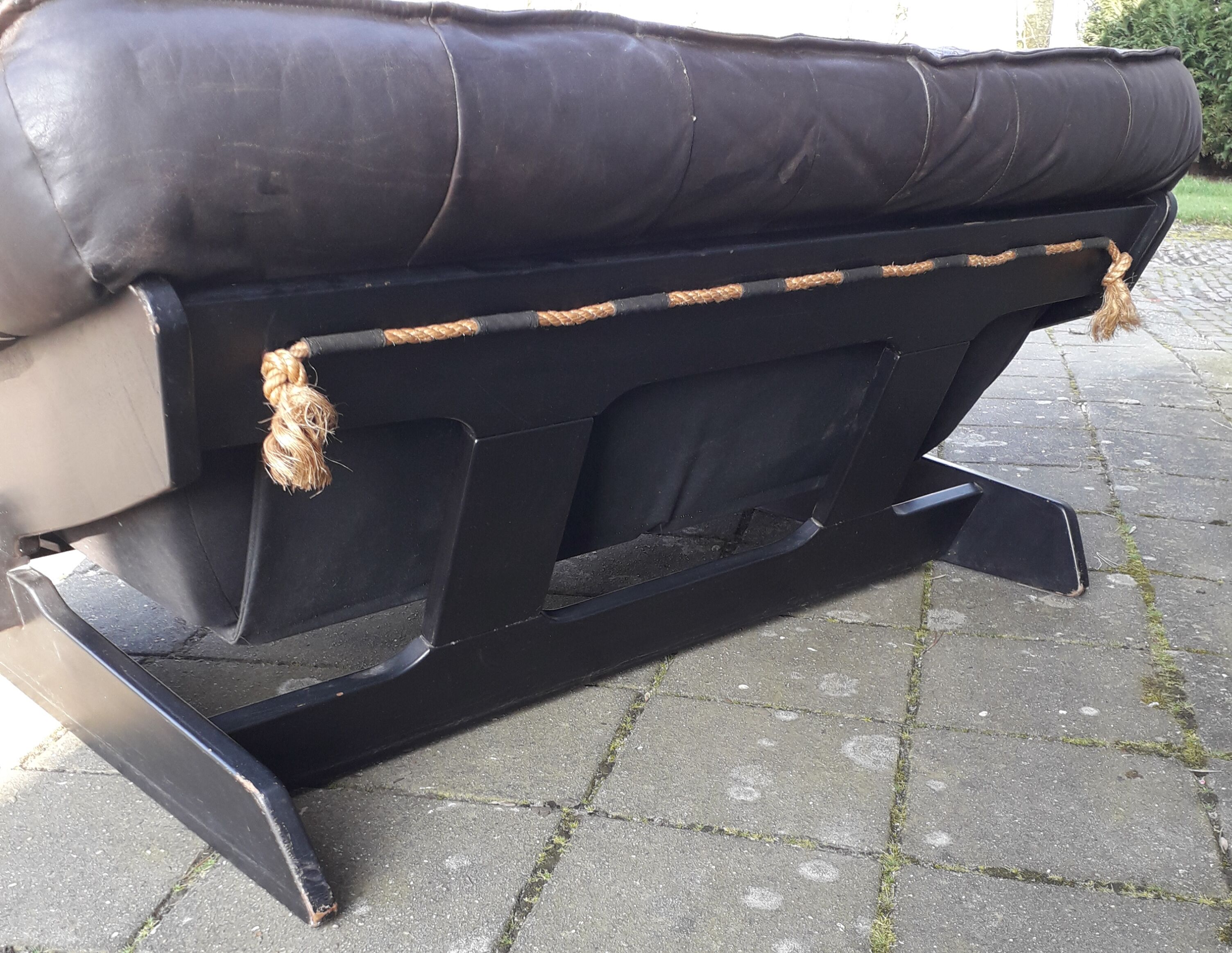 Vintage sofa wood leather rope