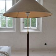 Mid-century brown leather and patinated brass floor lamp by Falkenbergs Belysning, Sweden, 1960s.