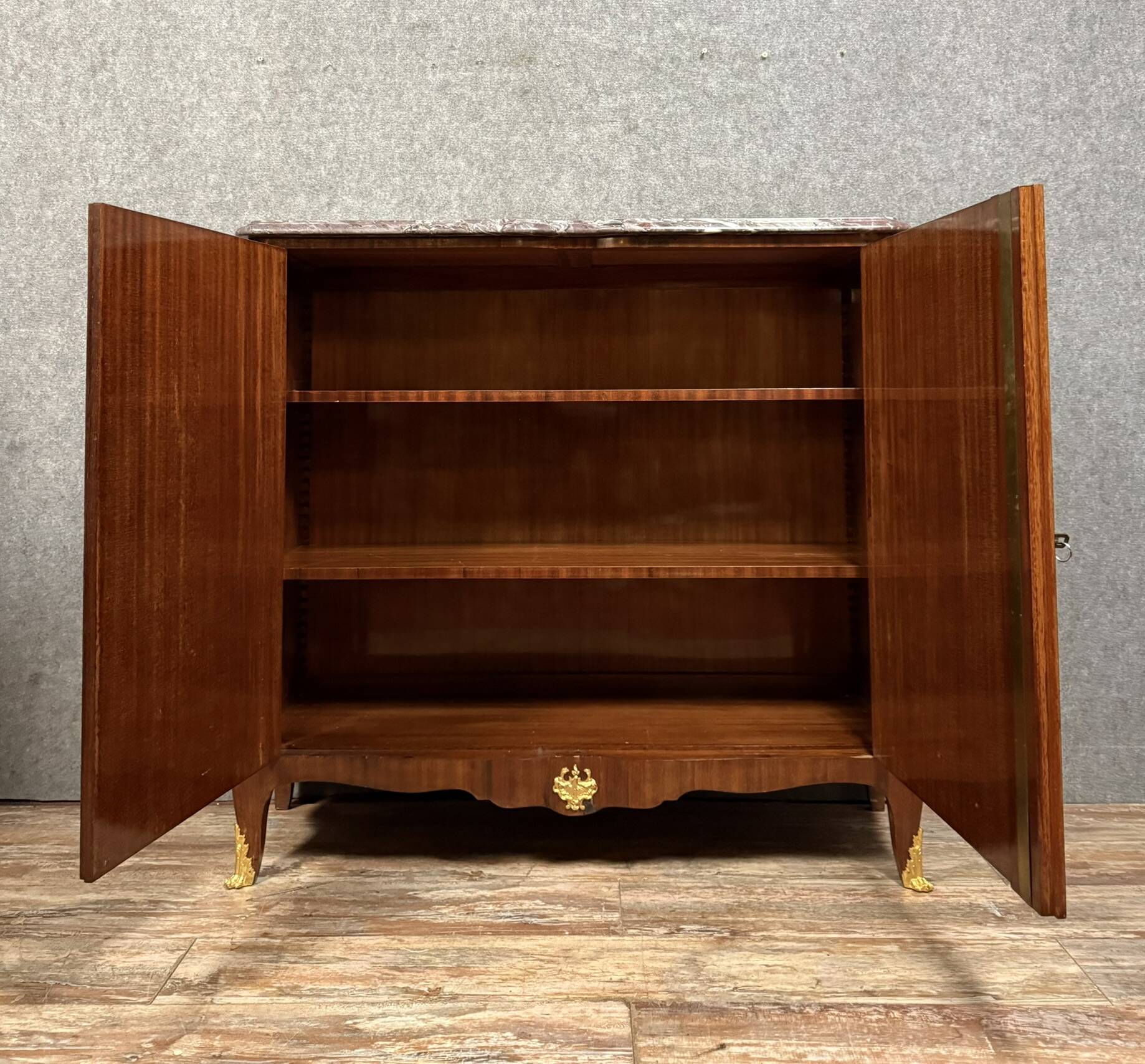 Louis XV style crossbow sideboard in noble wood marquetry circa 1850