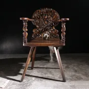17th century Alpine carved walnut Brettstuhl armchair with grotesque mask