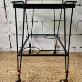 Black lacquered metal and glass serving table