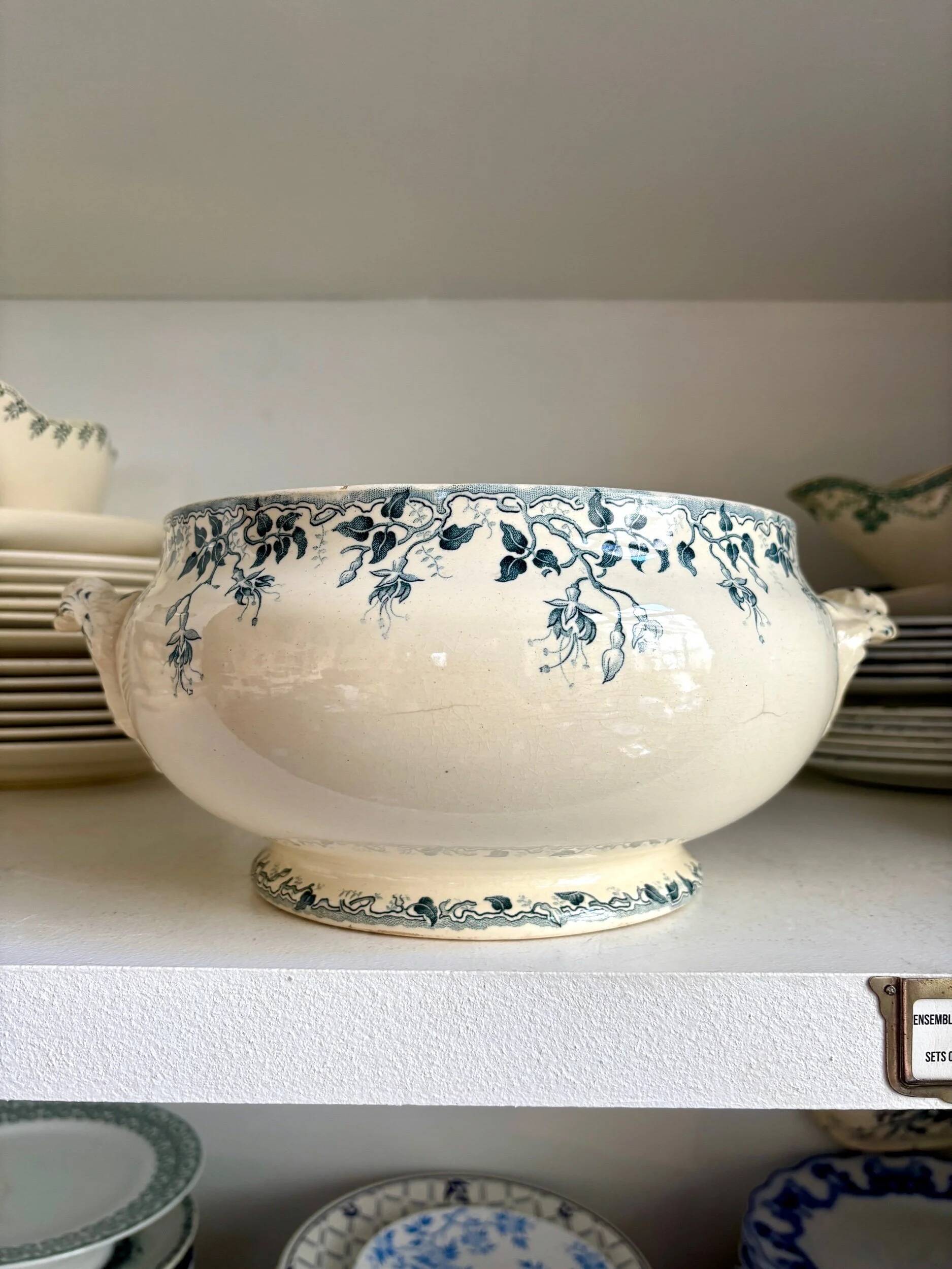 Salad bowl, soup tureen E. Bourgeois in blue ironstone