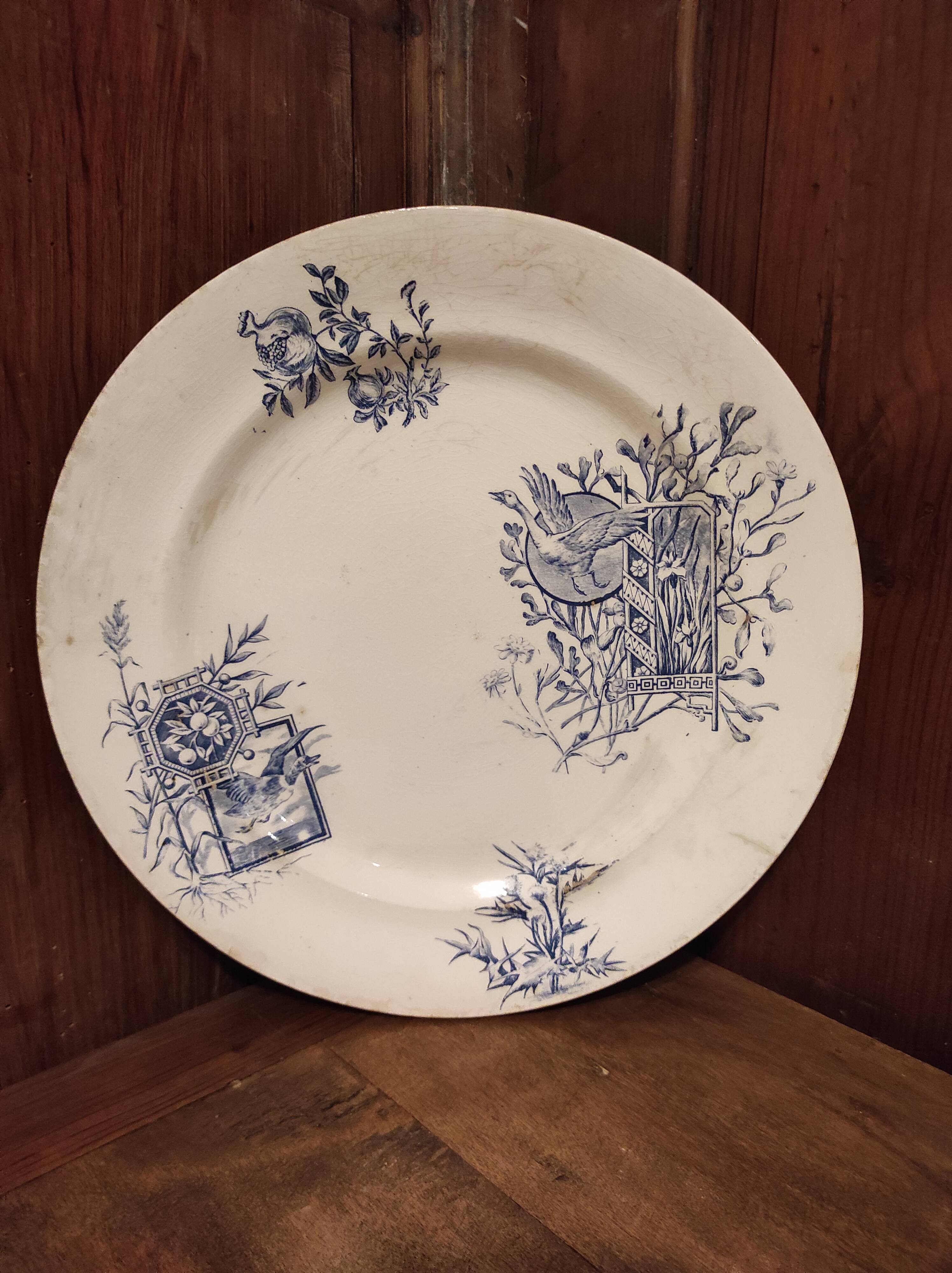 French vintage large serving plate, R. Lafitte, Terre de Fer, Salins