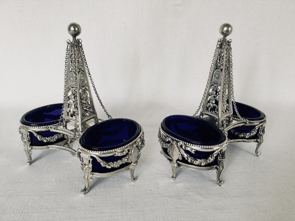 Pair of solid silver salt pans