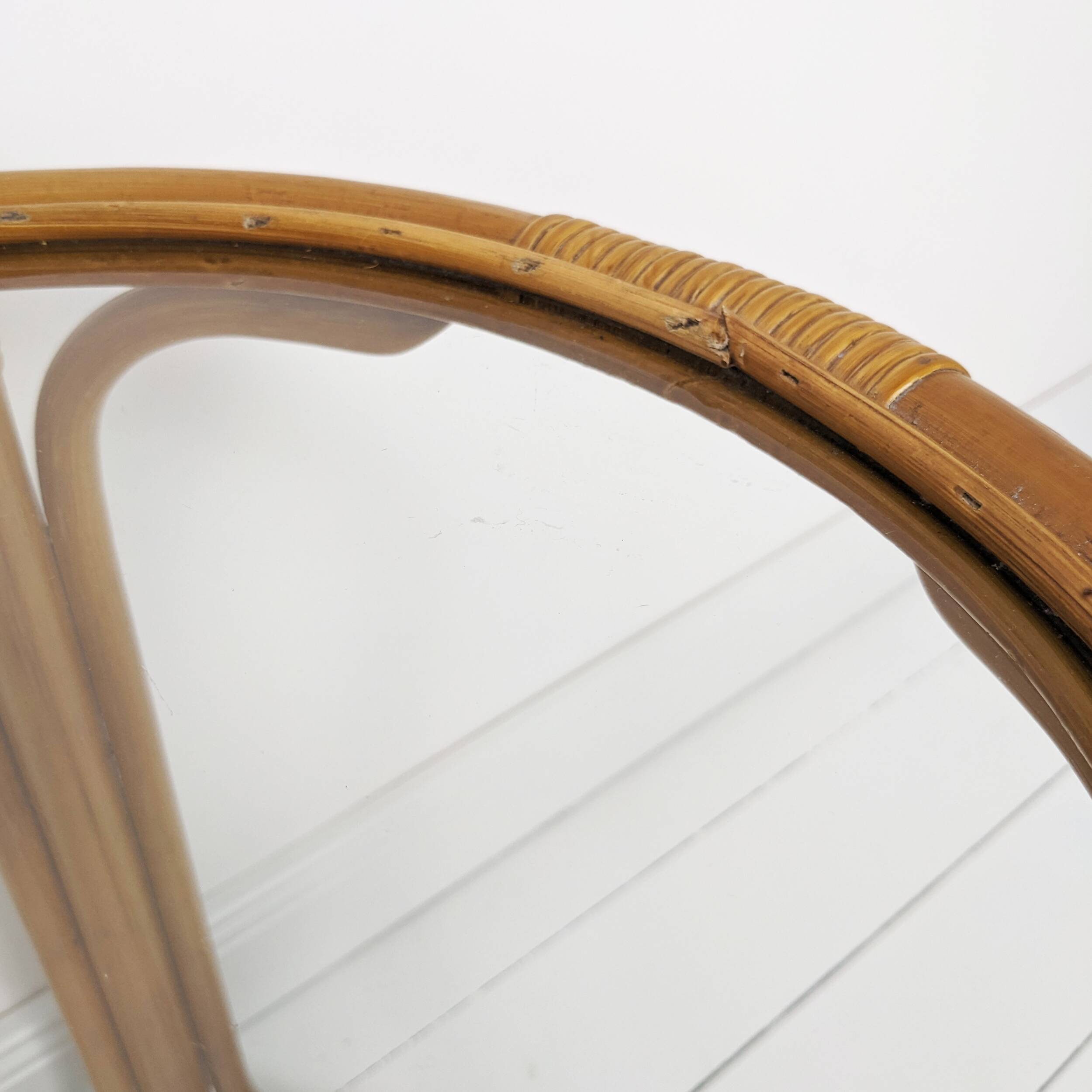 Table d'appoint bambou rond plateau en verre table basse midcentury boho salon petite table marron