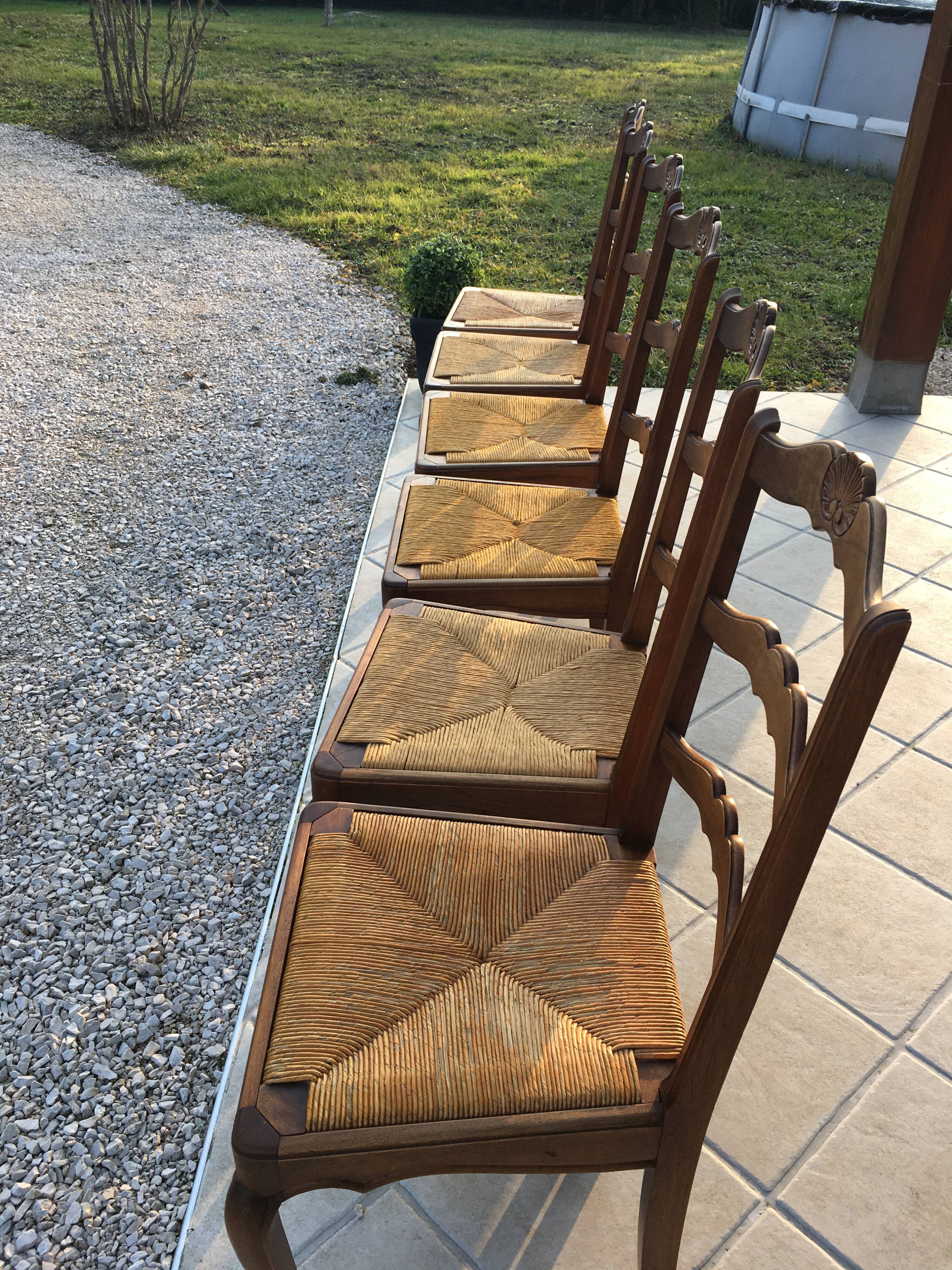 Suite of 6 Louis XV-style mulched chairs