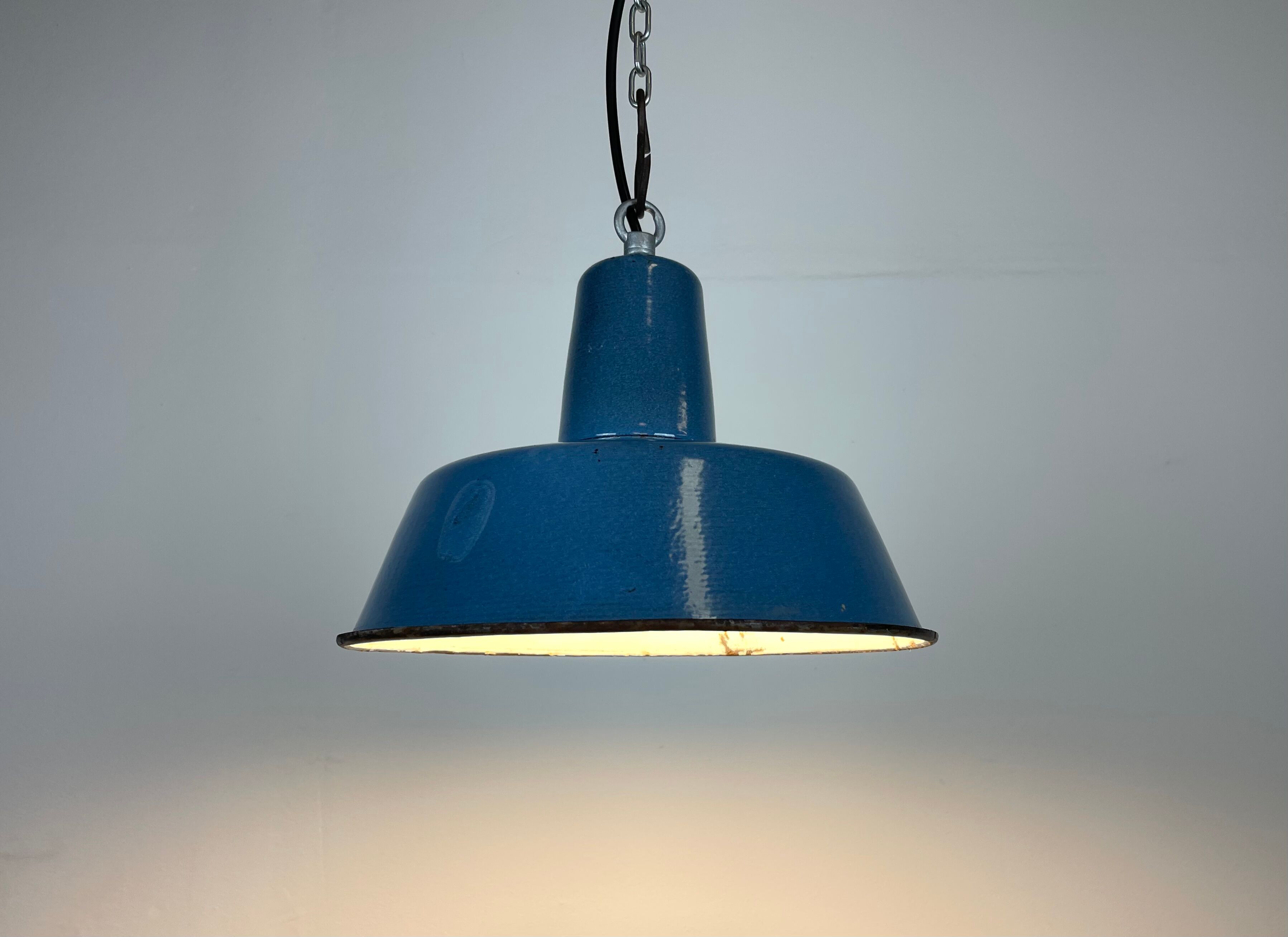 Industrial blue enamel pendant lamp, 1960s