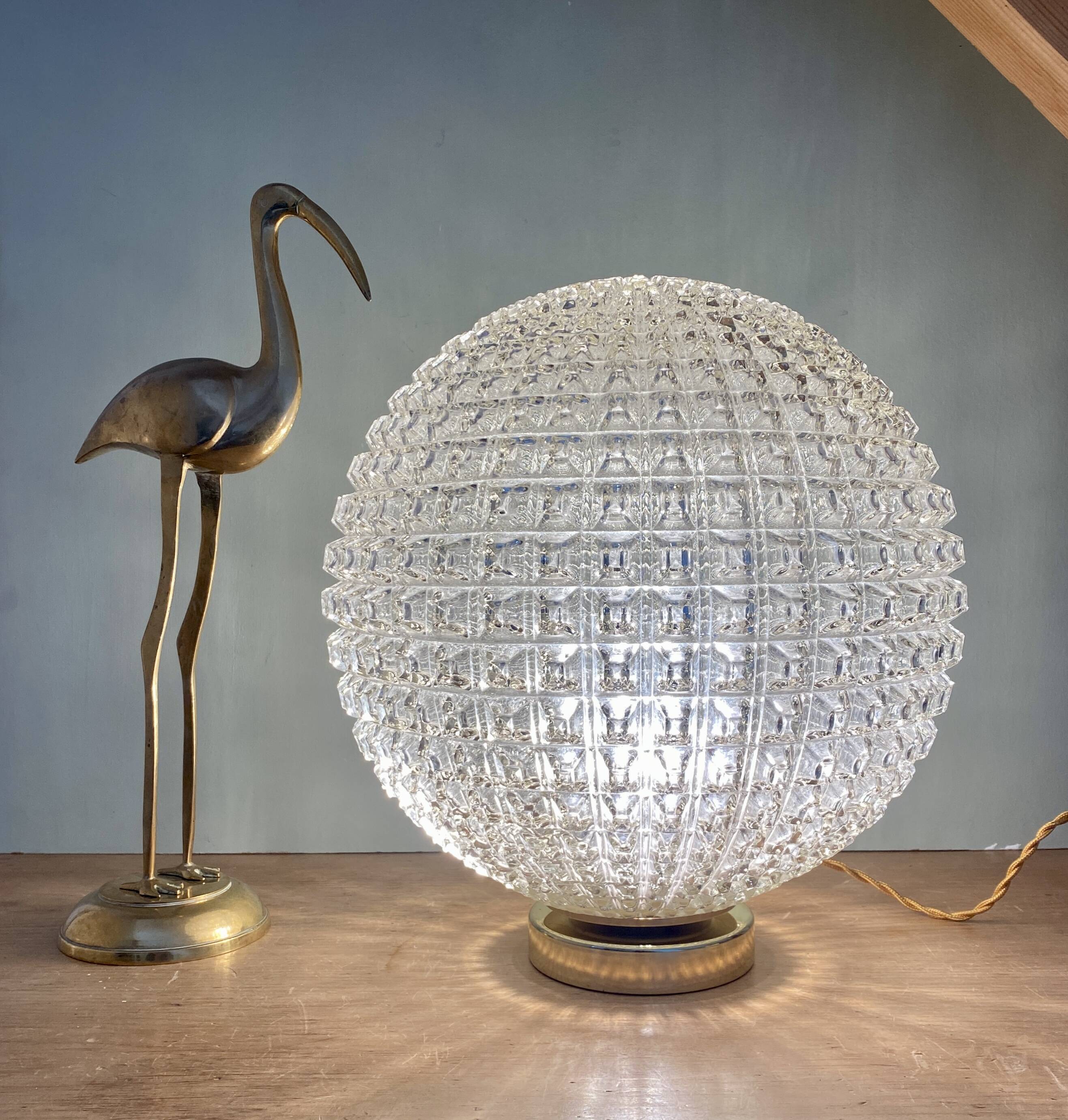 Lampe à poser globe vintage XXL en verre pointe de diamant