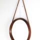 Round teak danish mirror with leather strap