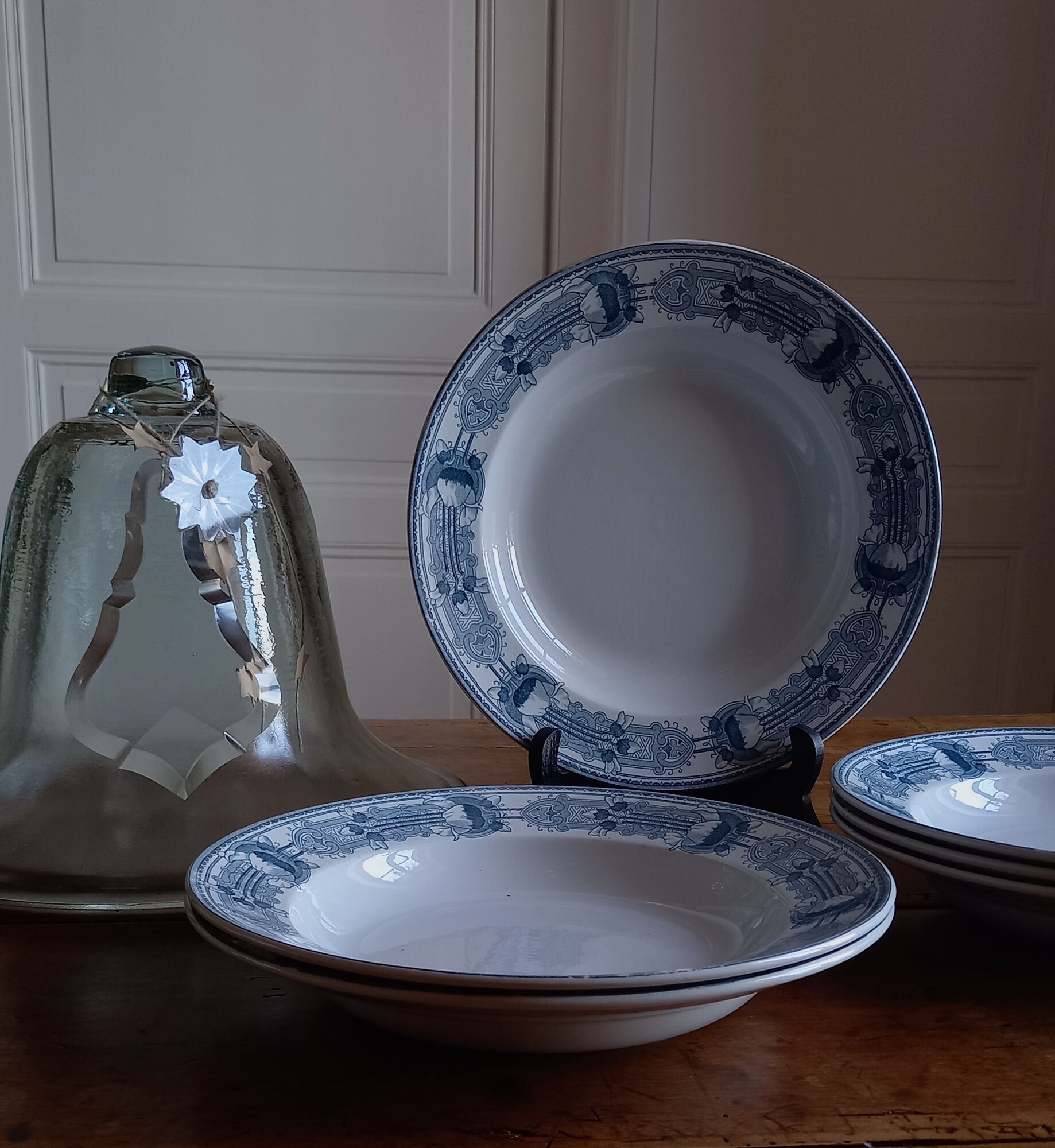 6 old hollow earthenware plates Terre de Fer Massena Creil Montereau (ø 25 cm)