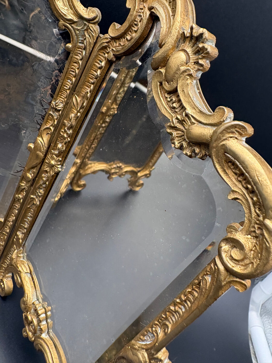 Miroir Triptyque, Bronze Doré, vers 1900.