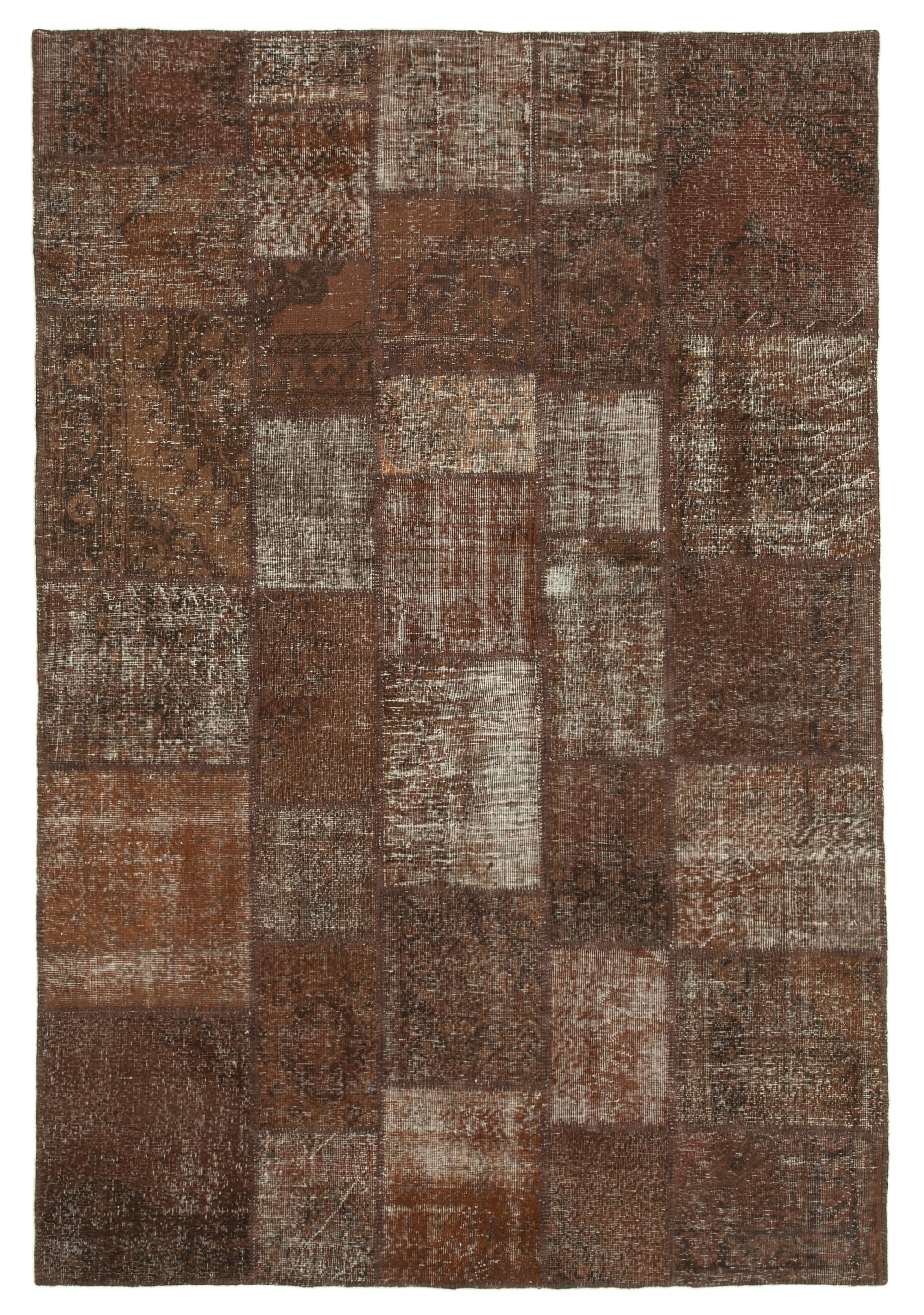 Handwoven anatolian contemporary 204 cm x 302 cm brown patchwork rug