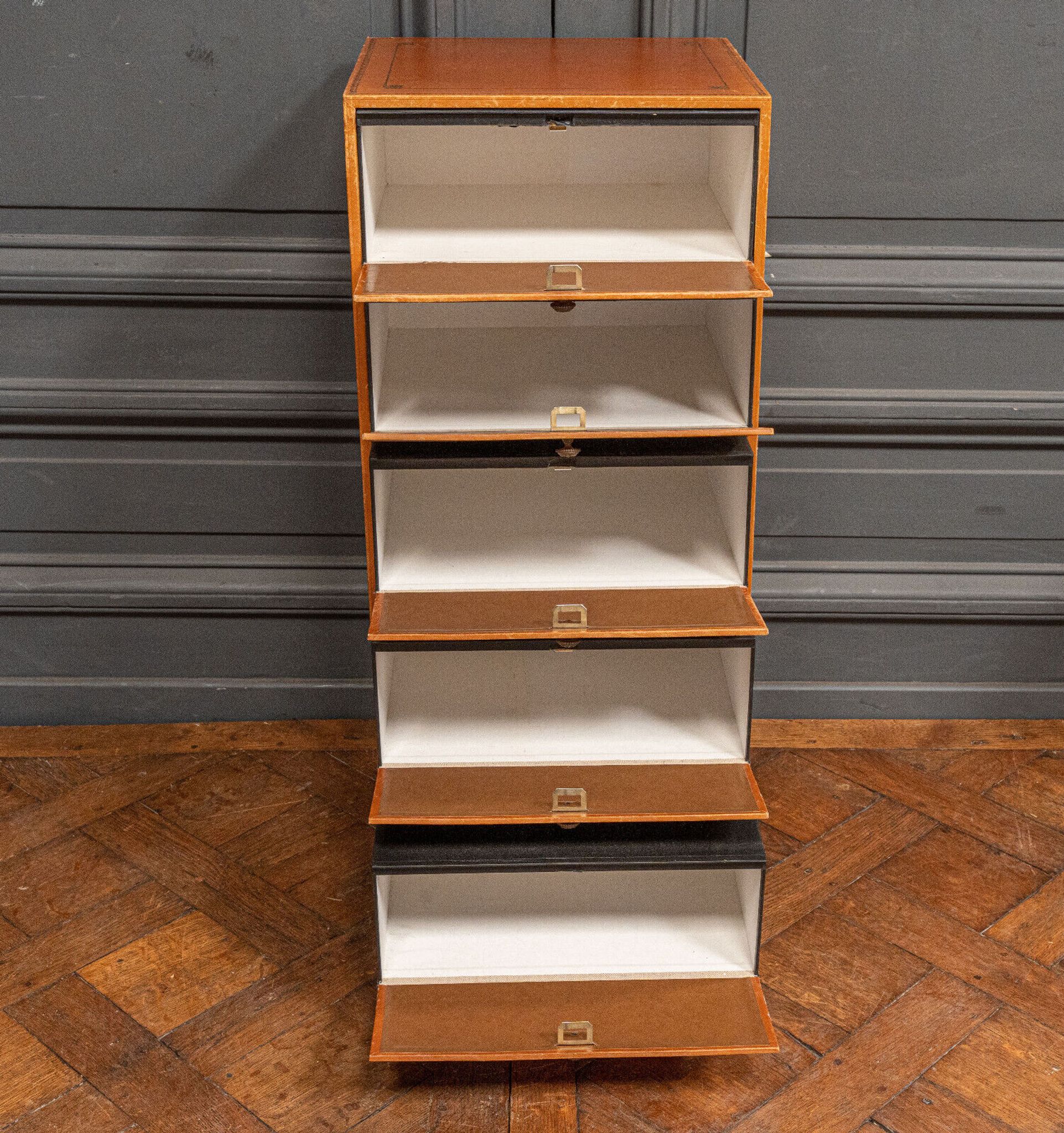 Furniture Cardboard chiffonnier leather patina fawn struck with iron 5 drawers