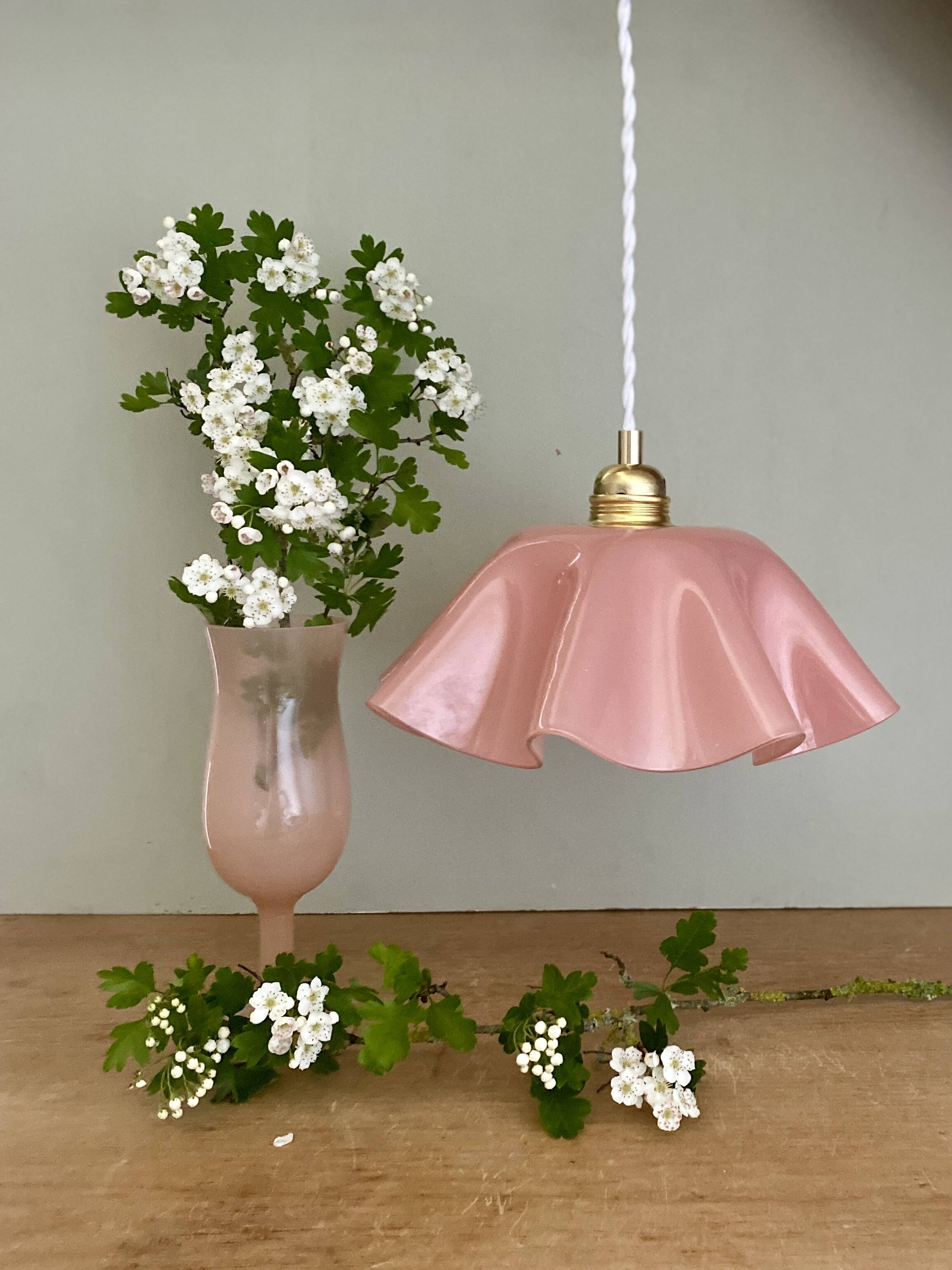 Vintage lampshade pendant light in pink opaline